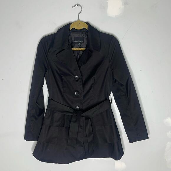CYNTHIA ROWLEY A Line Flared Tiered Button Polyester Belted Coat Size Small - Picture 1 of 6